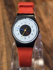 Swatch Watch Vintage Ladies Chrono Tech LB104 1984 Red Black White Retro