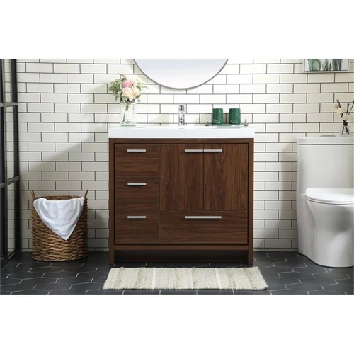 Elegant Decor Wyatt 36" Aluminum Alloy and MDF Single Bathroom Vanity in Walnut - Picture 7 of 8