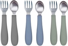Toddler Utensils, 3 Forks  3 Spoons,18/8 Stainless Steel  Food Grade Silicone