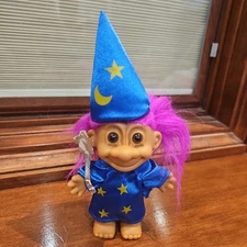 Vintage Russ Troll Wizard  Wand 5" Doll with Purple Hair - NEW In Bag