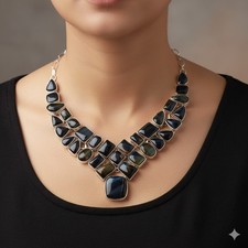 Natural Iron Tiger'S Eye Gemstone 925 Sterling Silver Necklace J964