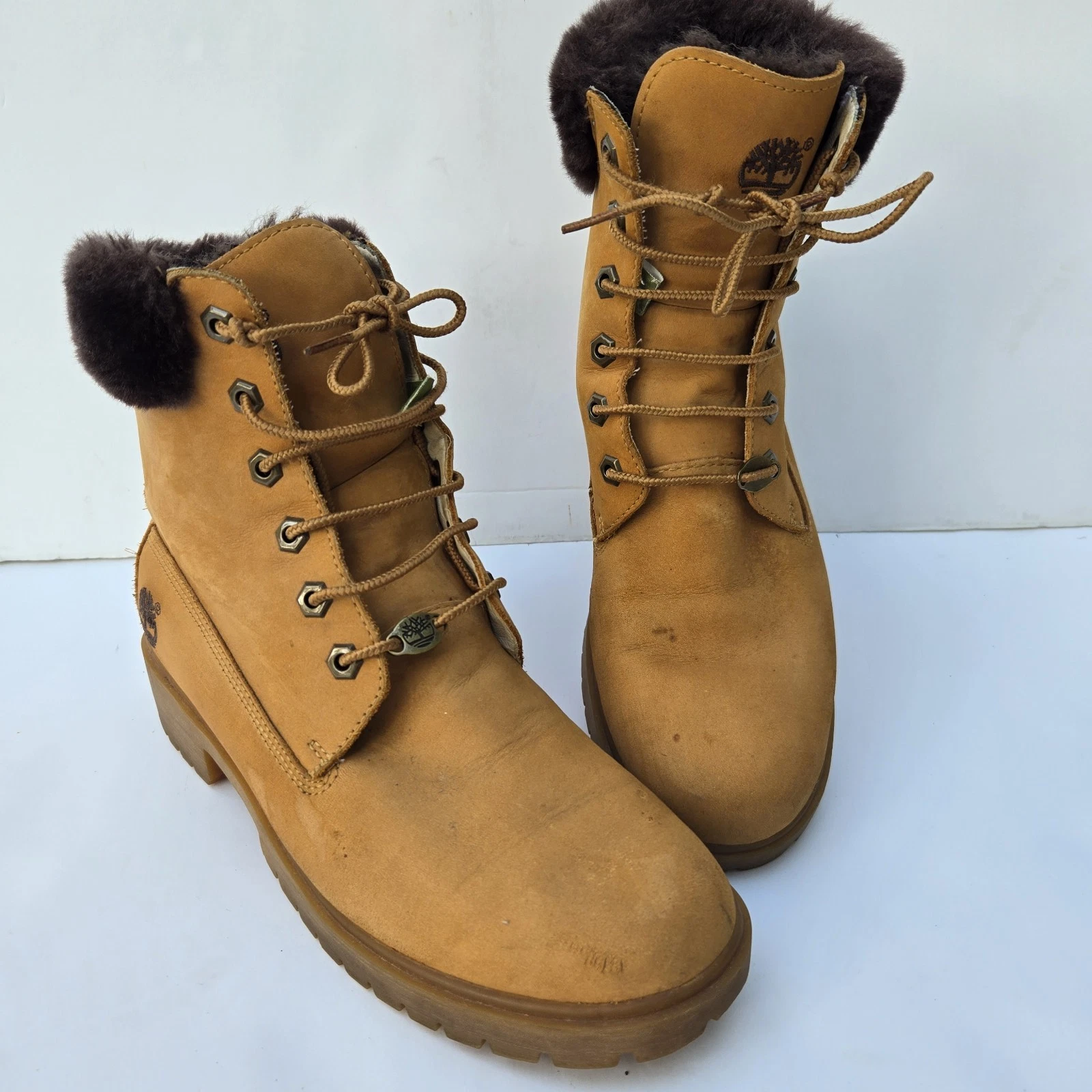 Stivaletti stringati Timberland 6 pollici pelliccia donna taglia 8M marrone lavoro outdoor escursione