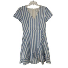 J.Crew Striped Dress Size 6 Ruffle Nautical Coastal Quiet Luxury Preppy V-Neck