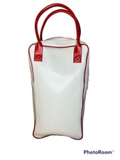Vintage Hazel Bag Wine Holder Red White Vinyl Made In USA Brown Retro Cottage