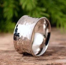 Solid 925 Sterling Silver Hammered Band Ring Statement Handmade Ring All Size