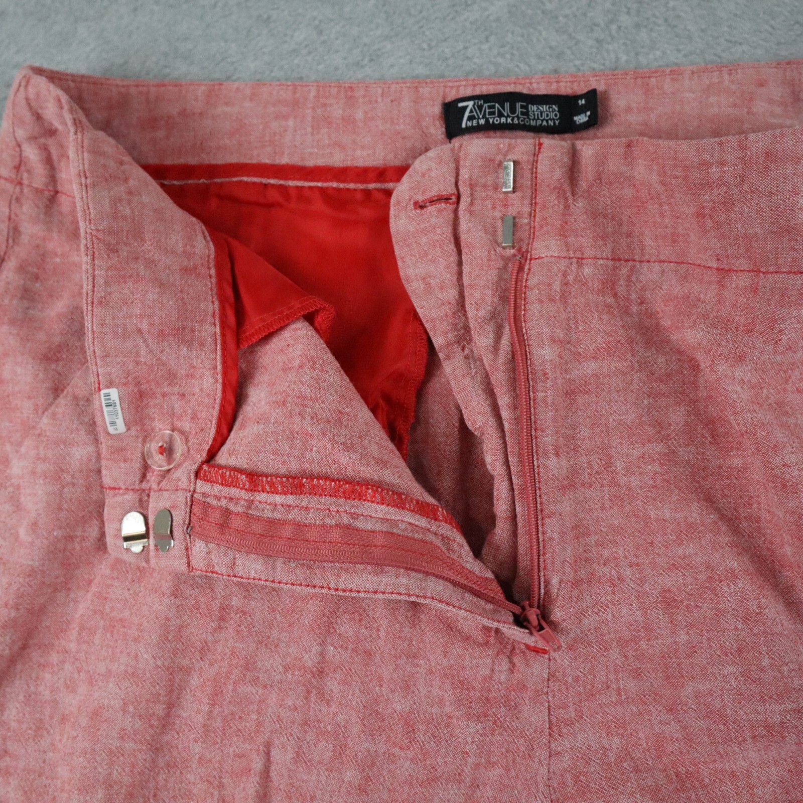7th Avenue NY & Co Pants Womens 14 Linen Blend Chino Slacks Flat Front Red