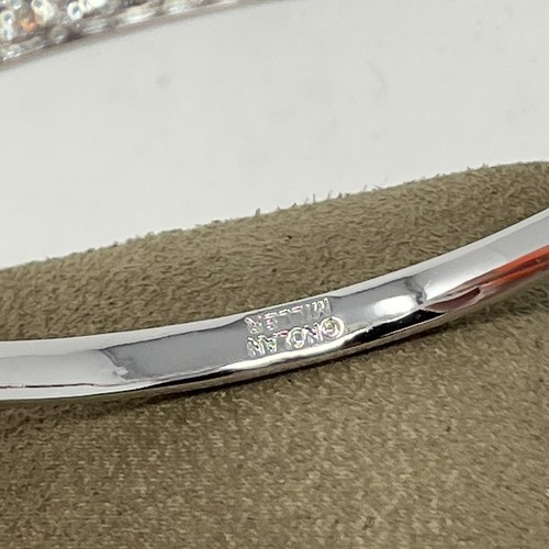 Nolan Miller Silver Tone Hinged Bangle Oval Bangle Bracelet With Pave Crystals - Picture 5 of 10