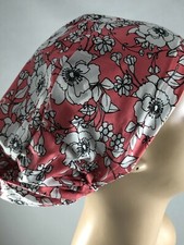 Euro Scrub Hat Tropical Flowers Coral Pink Surgical Cap CNOR CHEF CRNA MD L D