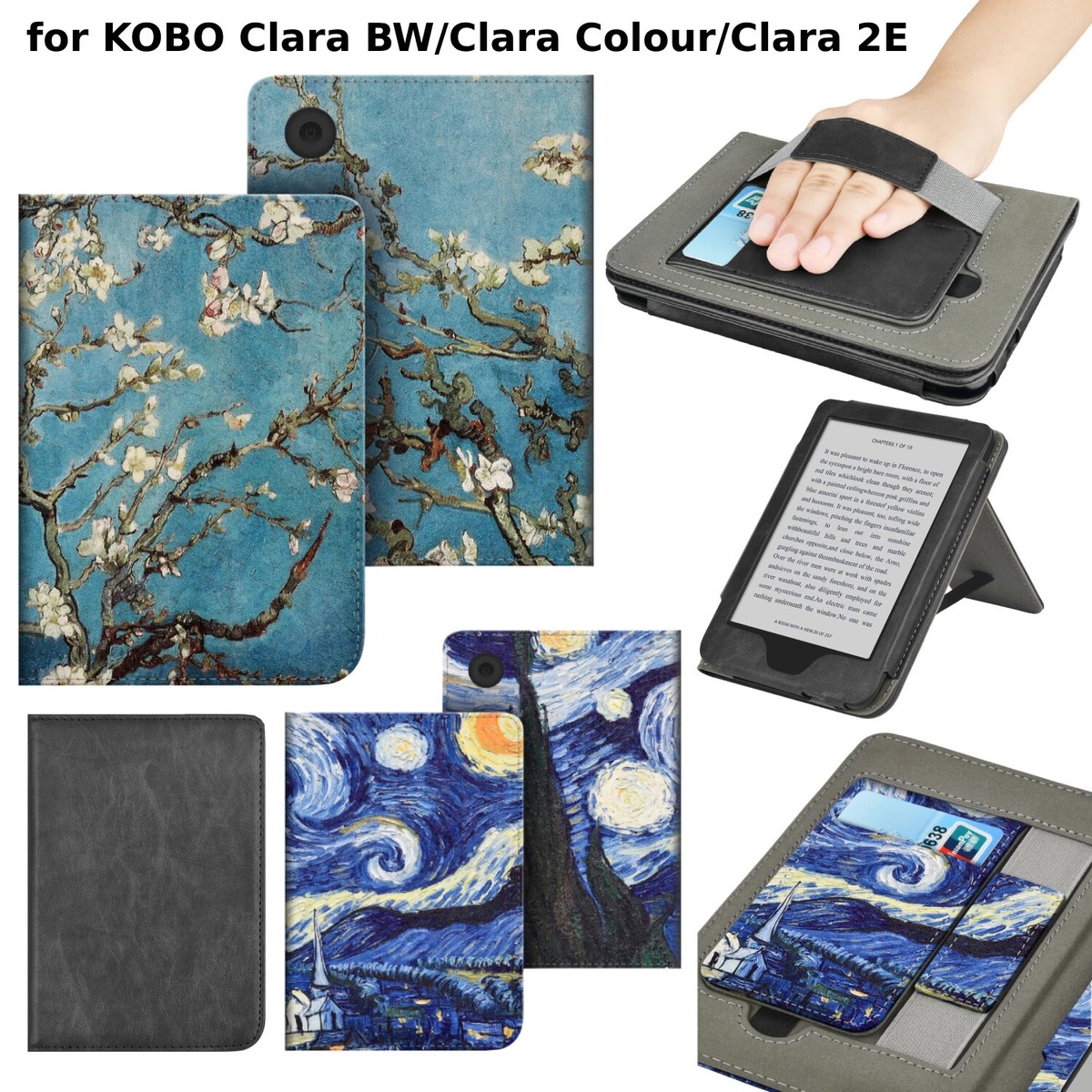 For Kobo Clara BW / Colour/ 2E Case with Hand Strap Stand Holder