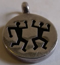 sterling silver & red stone pendant tribal dancers BOMA petroglyph southwest