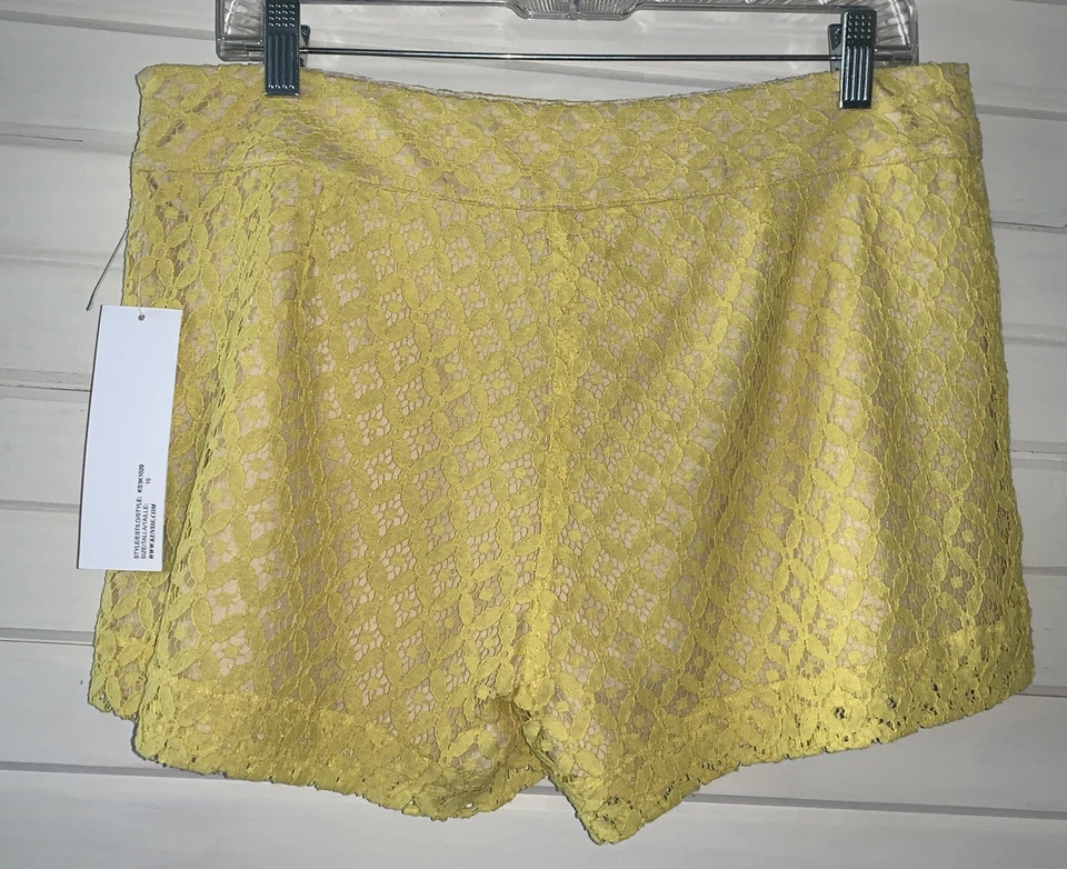 Nuevo con etiquetas Pantalones Cortos Kensie Talla 10 Sunglow Amarillo Encaje Superpuesto Bolsillos Delanteros Forrados Precio de venta sugerido por el fabricante $59 Foto 4 de 4
