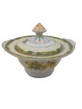 VTG Sugar Bowl Floral Multicolor Gold Trim with Lid  Japan Hand Painted No 2748