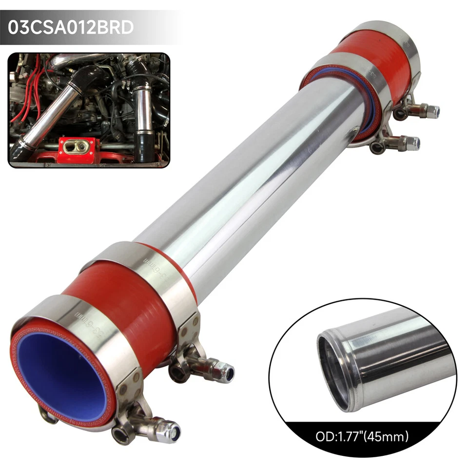 Enfriador de aire de carga de aluminio de 45 mm tubo turbo tubo + abrazaderas de manguera de silicona Foto 3 de 4