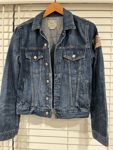 Polo Ralph Lauren 1967 Denim USA Flag Trucker Jacket Kid Size XL 18/20 READ DESC - Picture 2 of 22