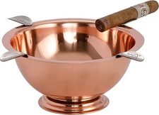 Stinky Cigar Ashtray, 4 Steel Stirrups, 8-Inch Diameter, 3-Inch Deep - Copper