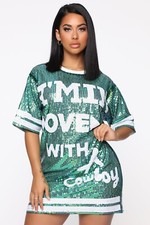 FASHION NOVA In Love With A Cowboy T Shirt Dress - Green 3X NWT