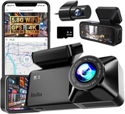 Dashcam Pro 2.0 mit Vorne Hinten 4K 5.8GHz WiFi GPS mit Parküberwachung + 64GB