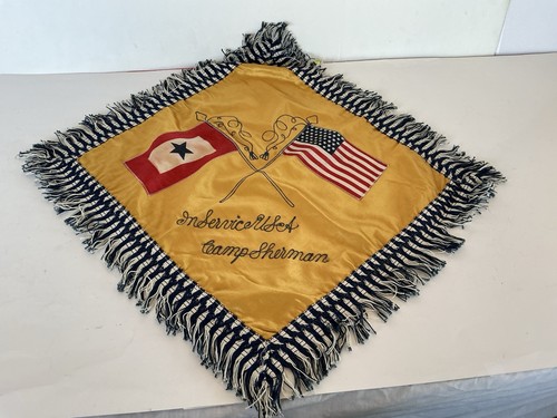 In Service WW1 Blue Star & American Flags Pillow Cover 15” Camp Sherman See Pic