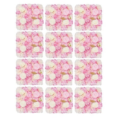 3D Flower Wall Panel-12pcs Artificial Flower Wall Background Silk Rose Wedding