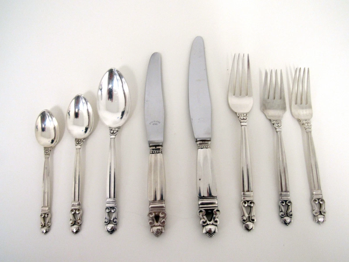 Georg Jensen Acorn Antique US Sterling Silver Flatware-Sets for