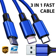 Micro-USB, iPhone, Android 3-in-1 Fast Charging Cable USB-C 1.2M-Nylon Braided