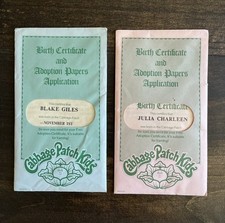 Vintage Cabbage Patch Kids Birth Certificate and Adoption Papers Boy & Girl
