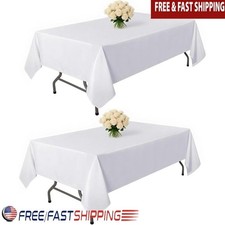 Durable Polyester White Rectangular Tablecloth Stain Resistant Easy Care Events