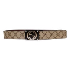 Gucci GG Logo Buckle Supreme Canvas Reversible Belt Sz 36"/90 EU.
