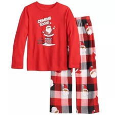 Girls Christmas Pajamas 10/12 Santa Coming Soon Red 2 pc Shirt  Pants Set