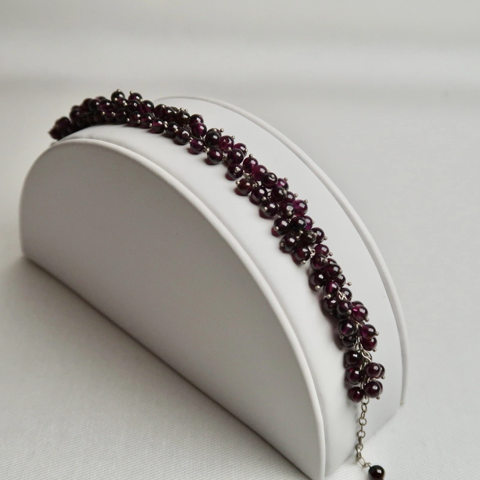 925 Sterling Silver Italy Garnet Beaded Vintage Bracelet Jewelry Br114