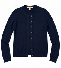 LOFT Women's Navy Blue Button-Front Crewneck Cardigan Sweater Petite Large