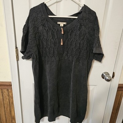 D weater Dress Short Sleeve  2XL Cable Knit Buttons Toggle Gray Black Fisherman 