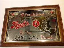 Rare Vintage Stroh's Beer Mirror To Our Maryland Friends sign (Framed)