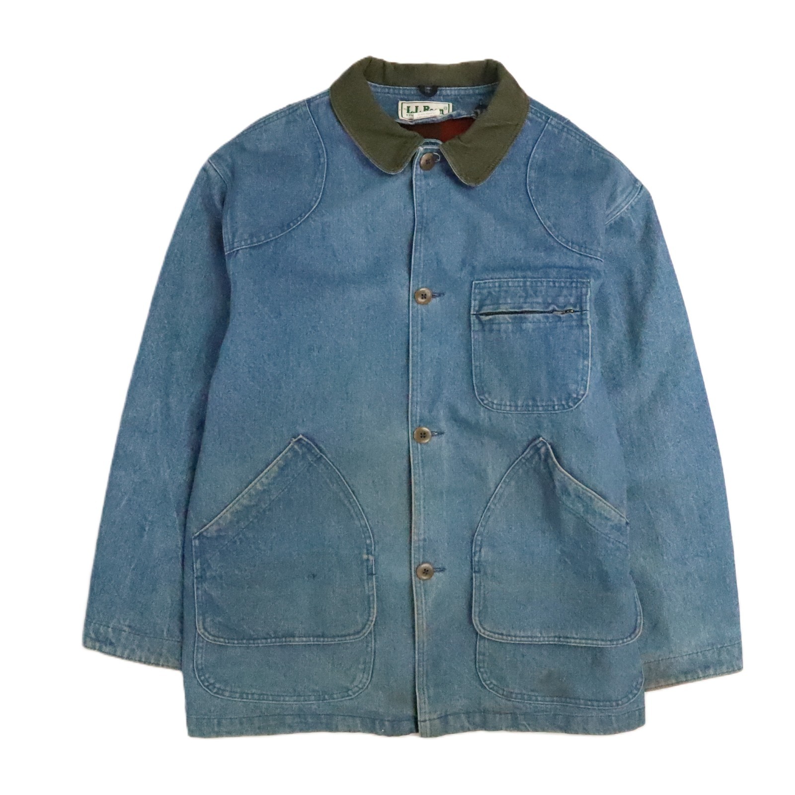 Vintage L.L. Bean denim barn coat chore work jacket, wool lined, size large