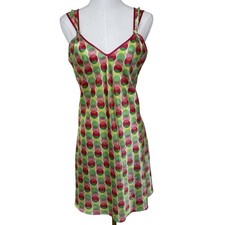 Vintage Goodclothes Satin Slip Dress S Pink Green Polka Dot Y2K Lingerie