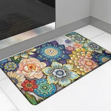 Floral Kitchen Rug Mat for Floor Boho Cushioned Anti-Fatigue Mat Memory Foam ...