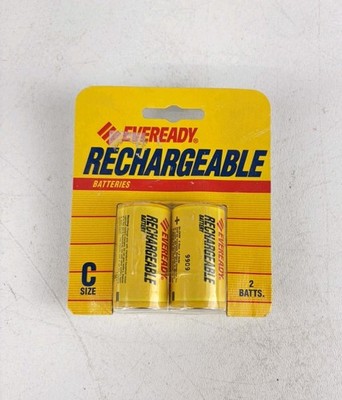 Vintage EVEREADY Nickel Cadmium RECHARGEABLE BATTERIES C 2 Pack NOS 