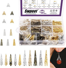 400Pcs 5 Colors 16Mm 22Mm 35Mm 41Mm Iron Long Flower Bead Caps Spacers Assortmen