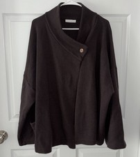 Bryn Walker 100 Wool Brown Wrap Jacket Women  s Size L Made In USA Lagenlook