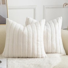 Pack of 2 Faux Fur Throw Pillow Covers 22x22 22" x 22" Pack of 2 Cream White