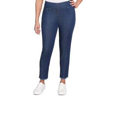 New Ruby Rd Women s Dark Blue Tencel Pull On Ankle Pants Frayed Hem Stretch NWT