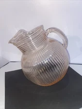Hazel Atlas Fine Rib Pink Depression Glass Tilted Ball Pitcher MCM