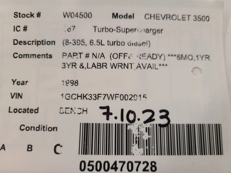 Турбонагнетатель/нагнетатель 8-395 подходит для пикапа 97-02 CHEVROLET 3500 1685518 - Изображение 4 из 4