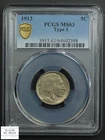 1913 Type 1 Buffalo Nickel 5C PCGS MS 63 (Rotated Dies Mint Error!)