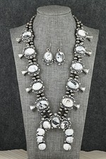 White Buffalo & Sterling Silver Squash Blossom Set - Paul Livingston