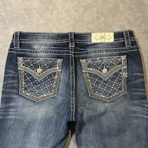 Miss Me Jeans Women 32 Embellished Flap Pocket Quilted Rhinestone Stretch Skinny - Picture 7 of 14