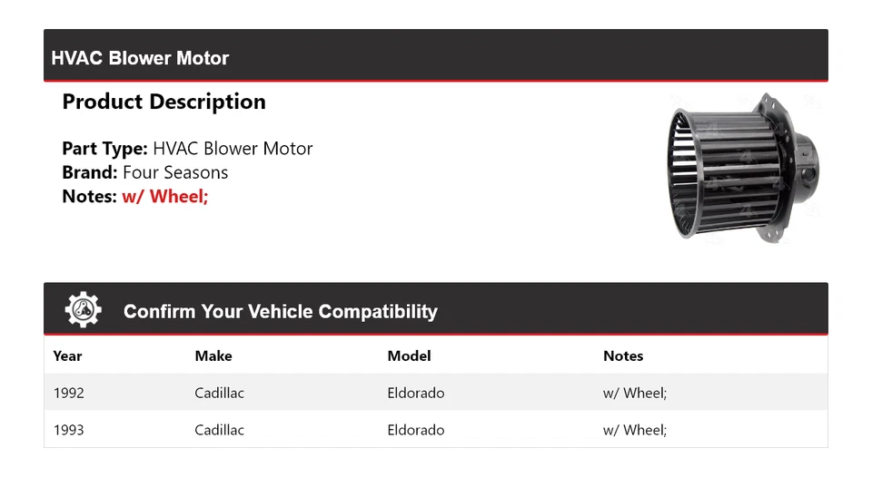 For 1992-1993 Cadillac Eldorado HVAC Blower Motor 4 Seasons - Image 2 of 4