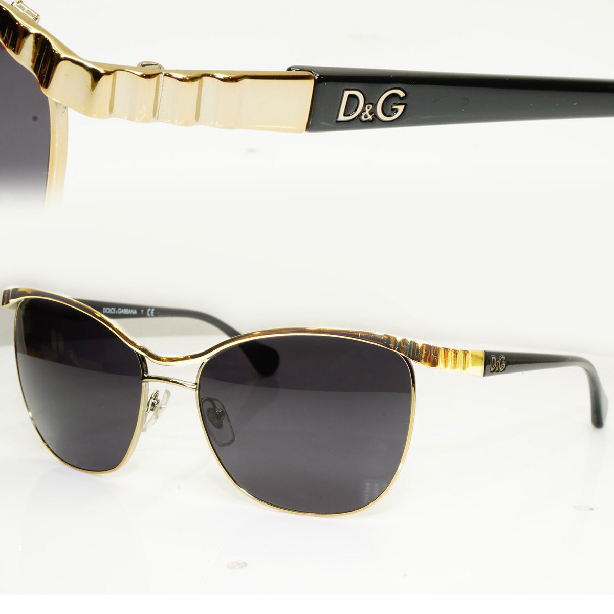 Dolce & Gabbana Black Gold Sunglasses Square Metal Shiny D&G 6088