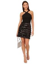 $195 Adrianna Papell Women's Sequined Halter Dress, Black, Size-6