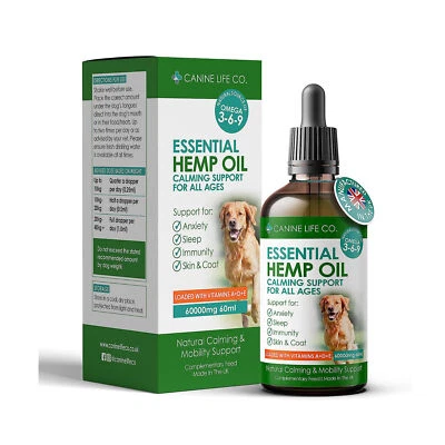 High Strength Hemp Oil for Dogs 60ml - 60,000mg - Calming Drops - Anxiety Relief